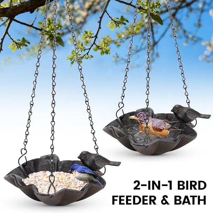 Cast Iron Platform Bird Feeders for Outdoors, 11 inch Large Hanging Bird Feeder Tray Seed Catcher