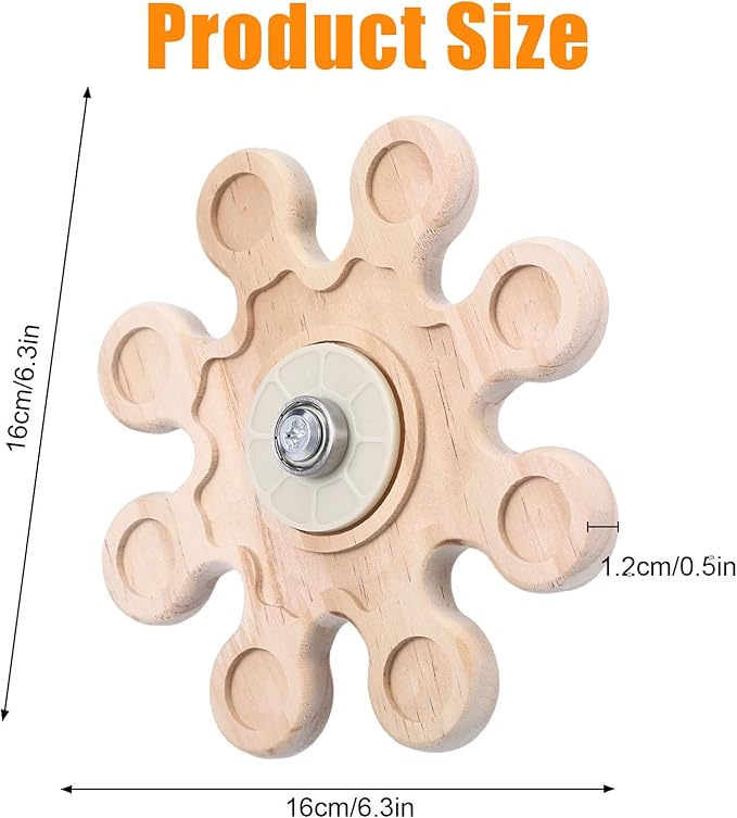 Rotating Natural Wood Chinchilla Chew Toys, Interactive Enrichment Rat Enrichment Toys for Teeth Grinding, Hanging Exercise Chinchilla Cage Accessories Wheel for Hamster Guinea Pig (6.3 in)