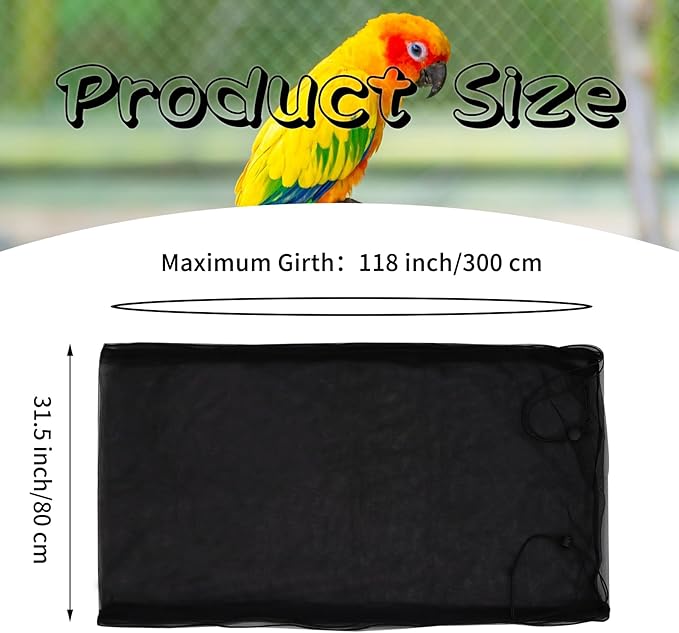 Daoeny Bird Cage Seed Catcher, Large Bird Cage Cover, Adjustable Soft Airy Nylon Mesh Net, Birdcage Cover Skirt Seed Guard for Parrot Parakeet Macaw African Round Square Cages (Black)