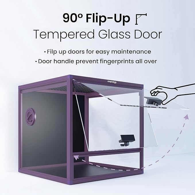 MagicCube 18'' x 18'' x 18'' Reptile Terrarium with Lock, 24 Gallon Reptile Tank with Flip-Up Tempered Glass Door, Top Screen Ventilation for Leopard Gecko