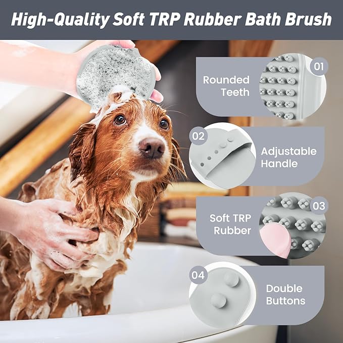 Pet Shower & Bath Supplies，Dog Shampoo Brush Set with Towel, Washing Gloves,Comb for Dogs and Cats (large Grey)