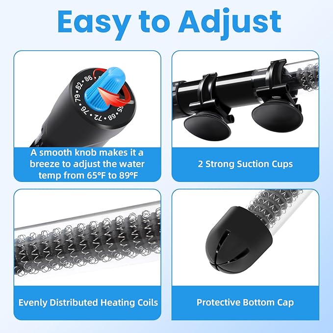 AQUANEAT Aquarium Heater, 200W Fish Tank Heater, Adjustable Submersible Water Thermostat with Thermometer