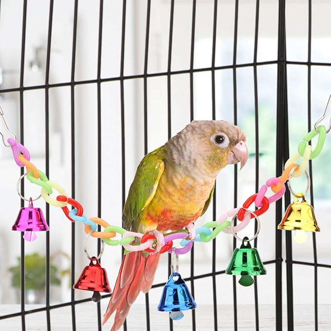 Hypeety Hamster Parrot Hanging Ladder Bridge Cage Swing Acrylic Chew Perch Metal Bell Birds Toy Accessories