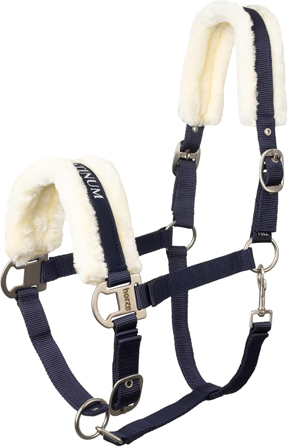 HORZE Howard Soft Fleece Padded Adjustable Polyester Horse Halter - Peacoat Dark Blue - Horse