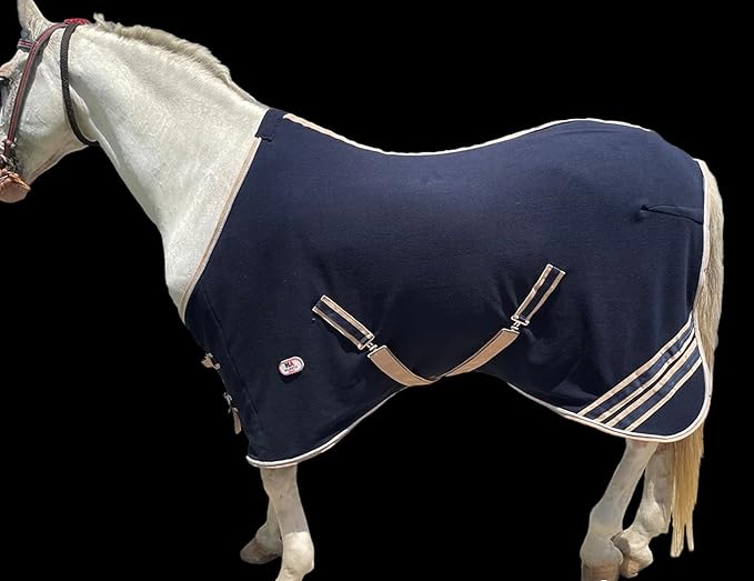 Majestic Ally Anti Pill Fleece Horse Blanket/Sheet with Silver Braided Rope (Navy, 78)
