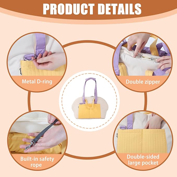 Small Dog Carrier Purse, Soft Fluffy Pet Carrier Tote Cat Carrier with Secure Harness Clip and Removable Pad, Woman Style Pet Travel Handbag（White）