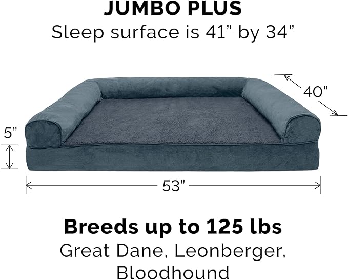 Furhaven Orthopedic Dog Bed for Large Dogs w/ Removable Bolsters & Washable Cover, For Dogs Up to 125 lbs - Sherpa & Chenille Sofa - Orion Blue, Jumbo Plus/XXL