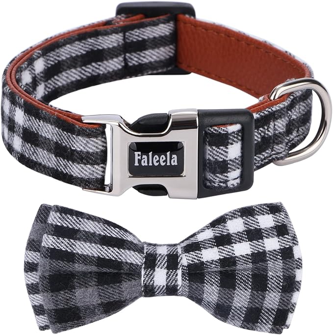 Faleela Soft &Comfy Bowtie Dog Collar,Detachable and Adjustable Bow Tie Collar,for Small Medium Large Pet (Small (Pack of 1), Black and Whit)