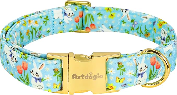 Easter Dog Collar for Extra Small Dogs, Easter & Spring Theme Small Dog Collar with Cute White Bunny Pattern, Adjustable Blue Easter Dog Collars Girl Boy Collar for Dogs -XS