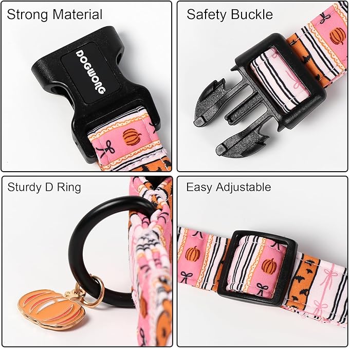 DOGWONG Fall Dog Collar- Pink Halloween Dog Collars Adjustable Classic Halloween Dog Collar for Small Medium Large Dogs XL