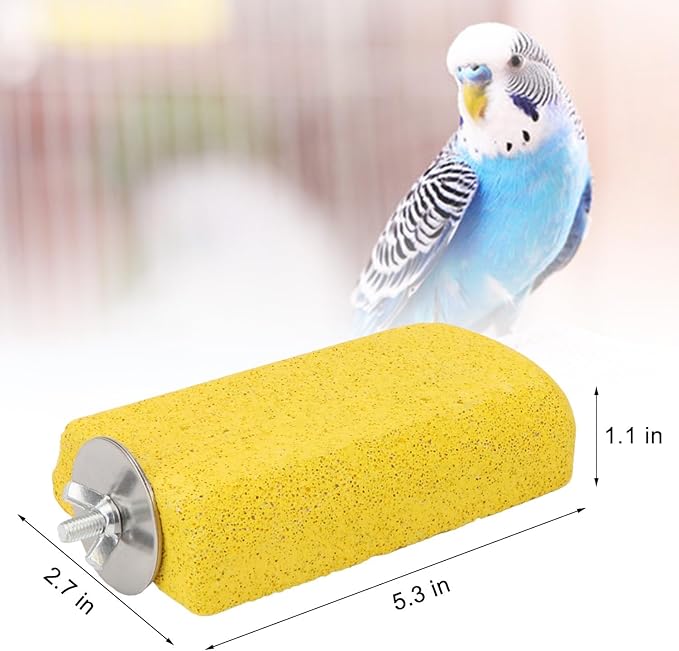 Hypeety Bird Parrot Calcium Teeth Mouth Molar Grinding Stone Hamster Grinding Stone Chew Toy Perch Jumping Stand for Parrot Budgies Chinchilla Squirrel Hamster Cage Stand Platform Yellow