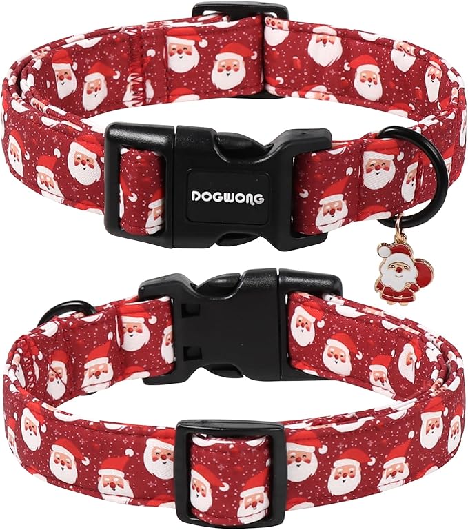 DOGWONG Christmas Dog Collar, Red Santa Claus Print Cute Dog Collars Winter Holiday Male Female Adjustable Dog Collar for Small Medium Dogs