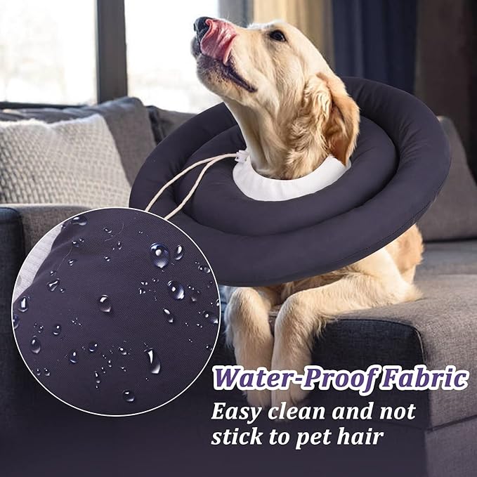IDOMIK Dog Recovery Collar, Waterproof Soft Dog Cone After Surgery, Comfy Protective Elizabethan Collar Alternative for Dogs Cats, Adjustable Pet Neck Donut Cone Anti-Licking Biting Wounds,Grey,L