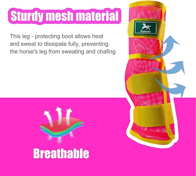 Fly Boots for Horses Set of 4 – Breathable Mesh Leg Protection for Summer with Ventilated Design & All-Day Comfort （Pink，Large