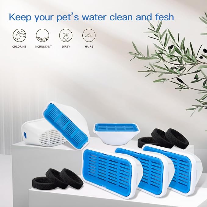 Replacement Filters for 3.2L/2.5L Cat Water Fountain, 10-Pack Filters and10 Pre-Filter Sponges, Multi-Layer Filtration System for Pet Fountain, Removes Impurities and Odors