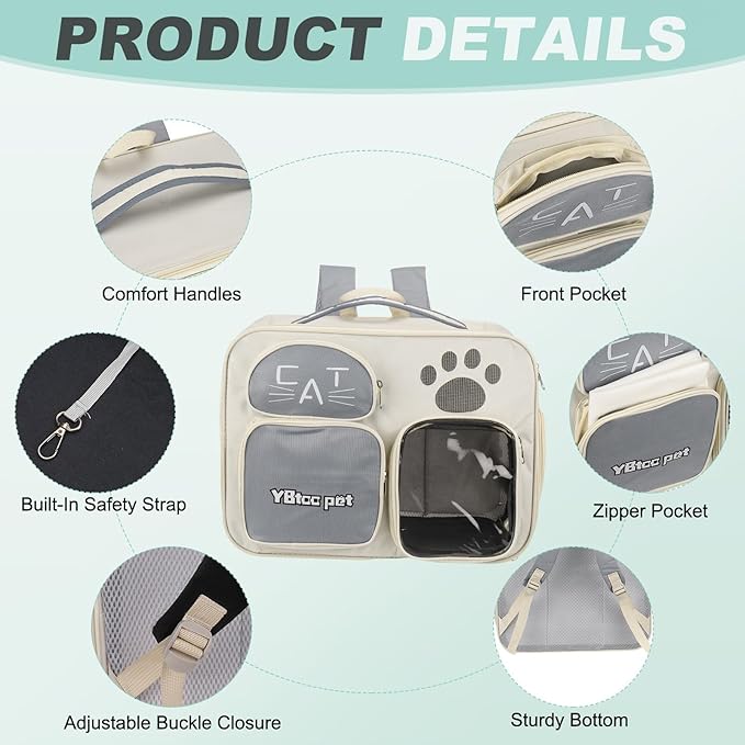 Cat Backpack Carrier, Breathable Dog Carrier Pet Supplies for Cats or Small Dogs Puppies, Intended for Hiking/Camping/Traveling (Blue, 16"x10"x12")