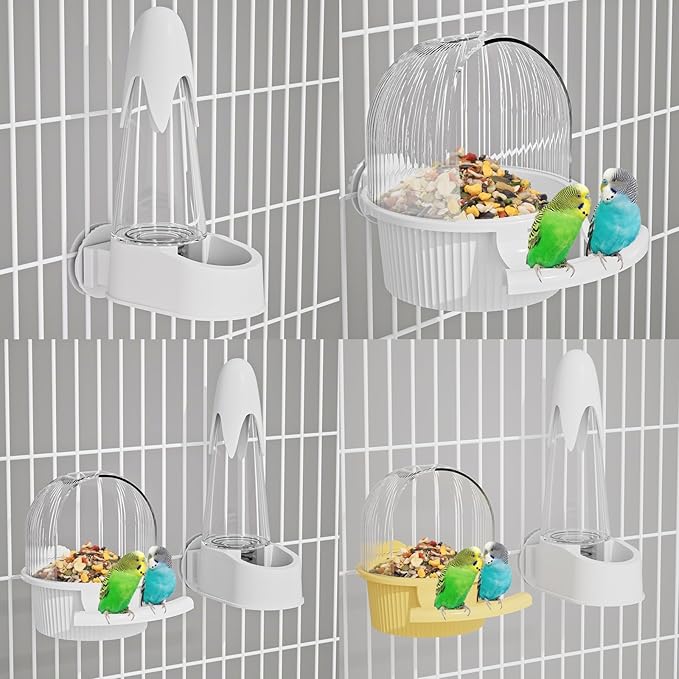 No Mess Bird Feeder Water Dispenser Set, Automatic Hydration, Bird Cage Accessories for Cockatiels Parrots Lovebirds Canarys Finches Budgies and Other Small to Medium Sized Birds (Purple + White)