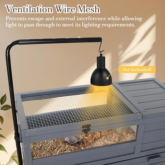 Premium Reptile Habitat Enclosure for Tortoises, Lizards, and Snakes - Adjustable Lighting, 360° Wheels, Easy-Clean Design, and Secure Ventilation- (Dark Gray)