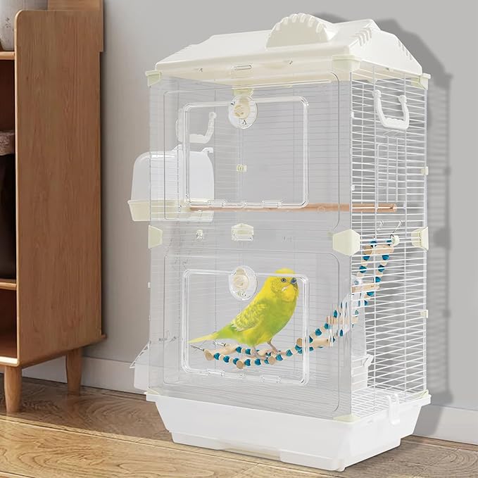 28" Roof Top Bird Cage, 2 Tier Medium Metal Parrot Cage with Accessories Include Cross Bar Climbing Ladder Dual Door Parakeet Cage for Various Bird Species