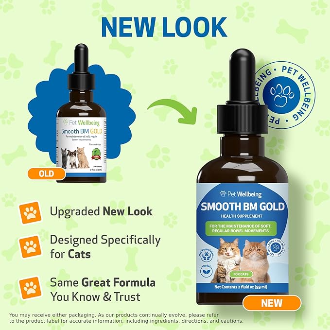 Pet Wellbeing Smooth BM Gold for Cats - Gentle Constipation Relief for Felines - Natural Herbal Supplement 2 oz (59 ml)