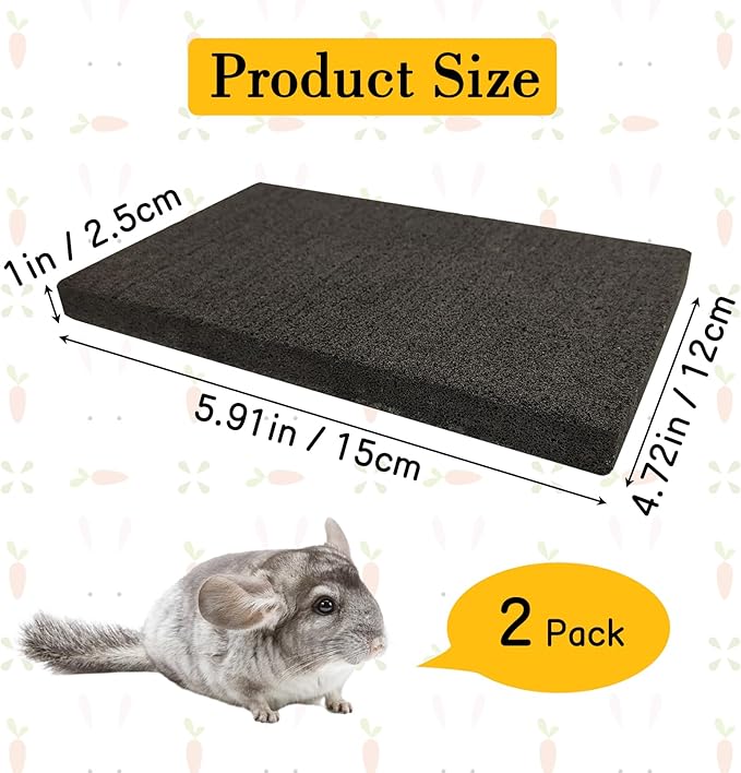 BNOSDM 2Pcs Chinchilla Scratch Foot Pads Hamster Grinding Claw Pads Natural Bunny Lava Stone for Teeth Rabbit Scratching pad Chew Toy for Guinea Pig Ferret Rabbit Mouse(Black)
