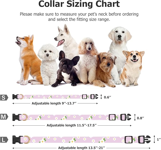 Cotton Handmade Dog Collar Cute and Distinctive Patterns Purple Flower with Pendant for Girl Boy Dogs Collars S