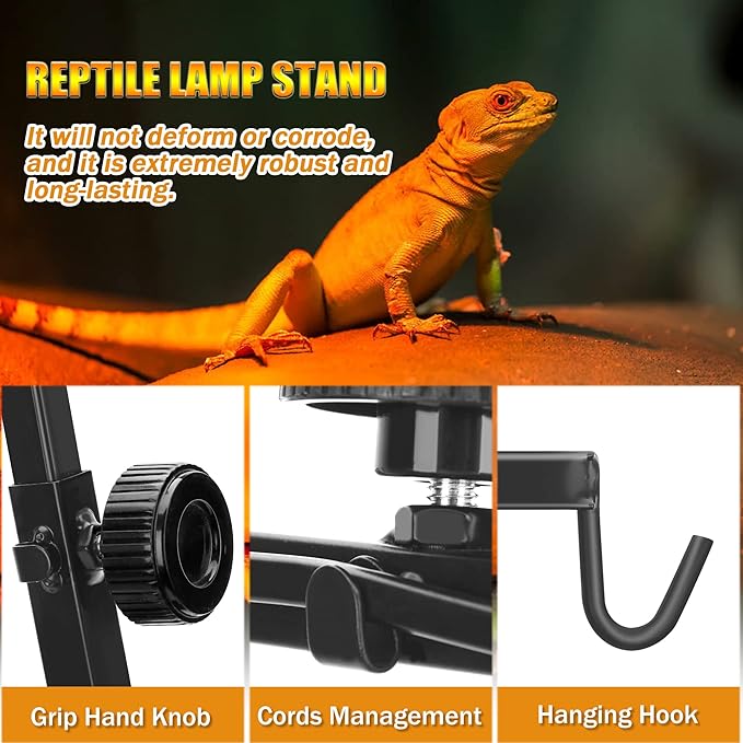 Reptile Domes Stand, Adjustable 17-37 Inch Heat Lamp Stand Fixture for Terrarium, Metal Basking Lamp Holder, Suitable for All Reptile Domes Lamp,XL Size