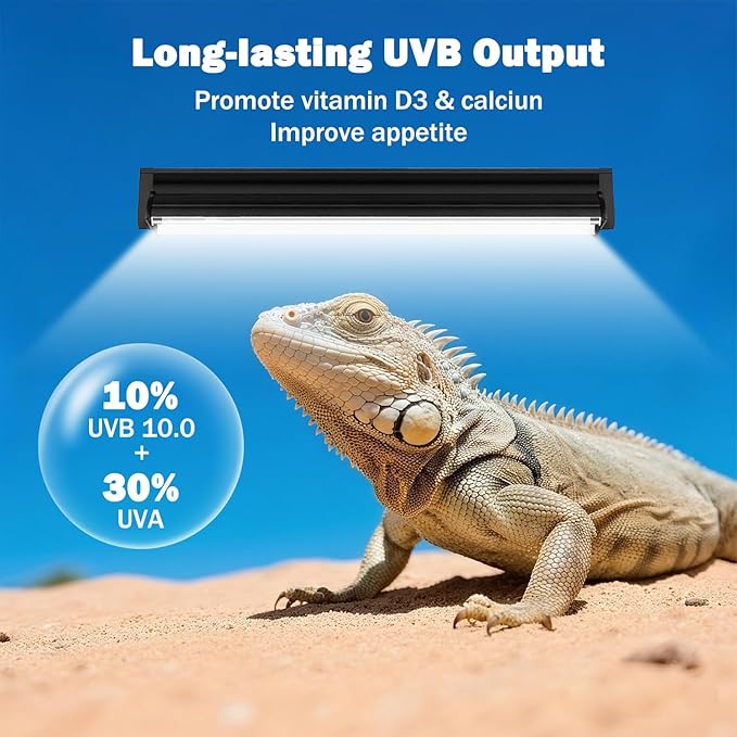 T5 10.0 UVB Reptile Light Fixture, T5 UVA UVB Light Tube Lamp Blub 24W 22" for Bearded Dragon, Tortoise,Desert Lizards,Leopard Gecko,Reptile & Amphibian Lamp