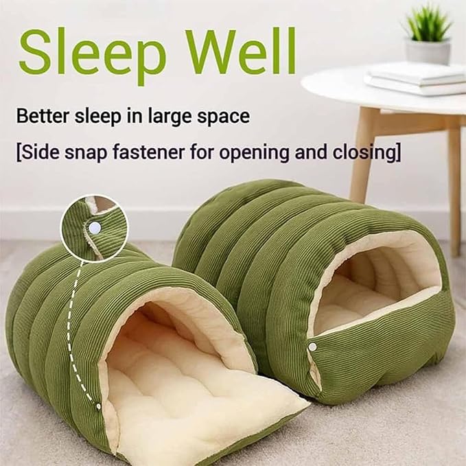 Expectation Cat Bed, Removable and Washable Winter Closed-Off Cat Bed, Soft Fluffy Warm Autumn/Winter Cats House, Washable Non-Slip Pet Sleeping Bag for Indoor Cats Small Dogs (A,Large)