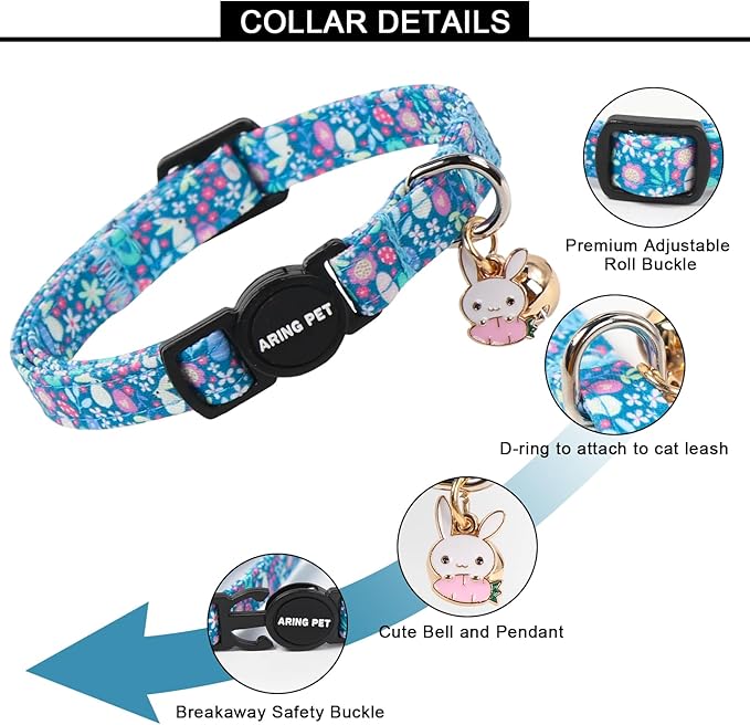 ARING PET 2 Pack Easter Dog Cat Collars, Cute Breakaway Kitten Small Easter Egg Rabbit Chick Collars with Bells for Girl Boy Cats-Blue & Mint Green