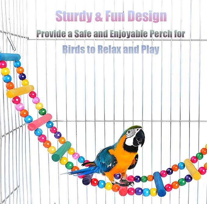 Bird Toys for Parrots Parrot Bridge, Swing Toys, and Ladders for Macaws, African Greys, Budgies, Cockatiels & Parakeets - Wooden Bird Ladder and Swing Toys for Play and Training (45Inch - 18 Ladders)
