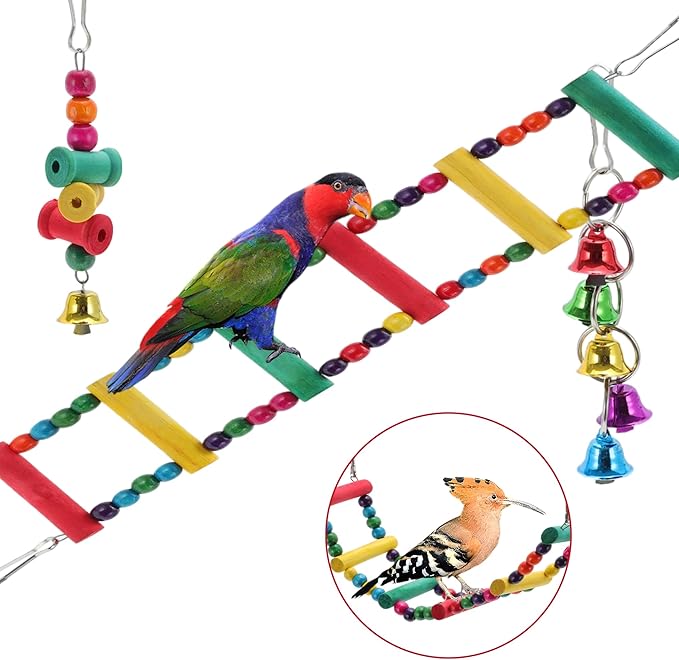 Cockatiel Toys, Bird Parrot Swing, Chewing Toy Set, Pet Birds Toys for Parakeet Conures Finches, 15 Pcs Multifunctional Hanging Bell Climbing Ladders