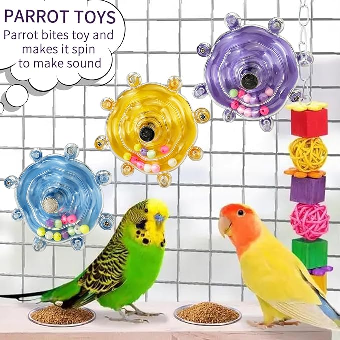 Parakeet Toys，Bird Toys for Conures, 360° Rotating Interactive Bird Cage Toys for Small Birds, Bird Training Toys, Conure Toys，Educational Training Budgie Toys, Cockatiel Toys, Love Bird Toys(Pink)