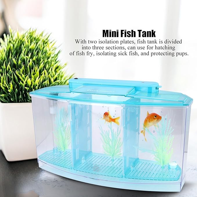 Aquarium Fish Tank, Aquarium Isolation Box, Acrylic Breeding Hatchery, LED Acrylic Three Divisions Breeding Isolation Box for Small Fishes (Blue)