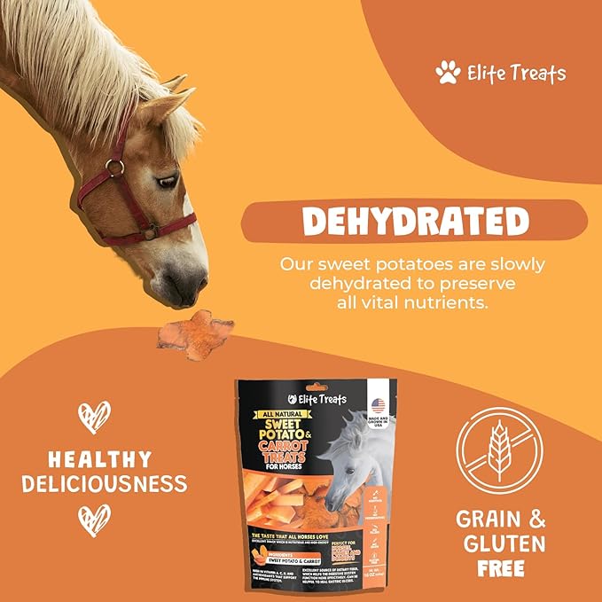 Horse Treats - Sweet Potato & Carrot 16 oz. | All Natural, Dehydrated Treat | Made in The USA for Horses, Ponies, Donkeys | Made with Real Sweet Potato Slices and Carrot Concentrate -16 oz