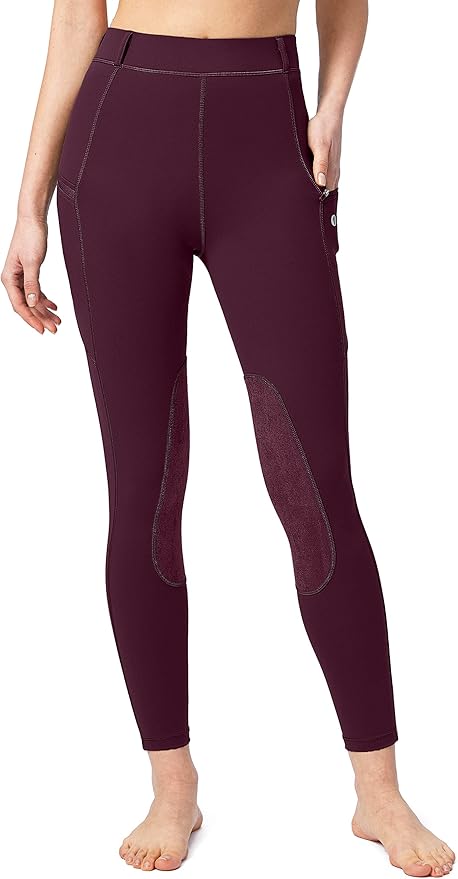 SANTINY Women's Horse Riding Pants with Zipper Pockets Knee-Patch Schooling Tights Equestrian Breeches for Women