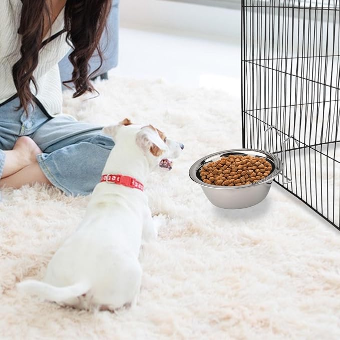 Hypeety Stainless Steel Food Water Cup with Bolt Hooks for Pet Bird Crates Cages Coop Dog Cat Parrot Bird Rabbit Pet (Large,16.5cm)