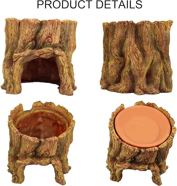 NANEEZOO Reptile Hide Cave 2 in 1 Reptile Humid Cave with Terracotta Water Basin Moisture Keeping and Shedding Help for Reptile Amphibians Leopard Gecko