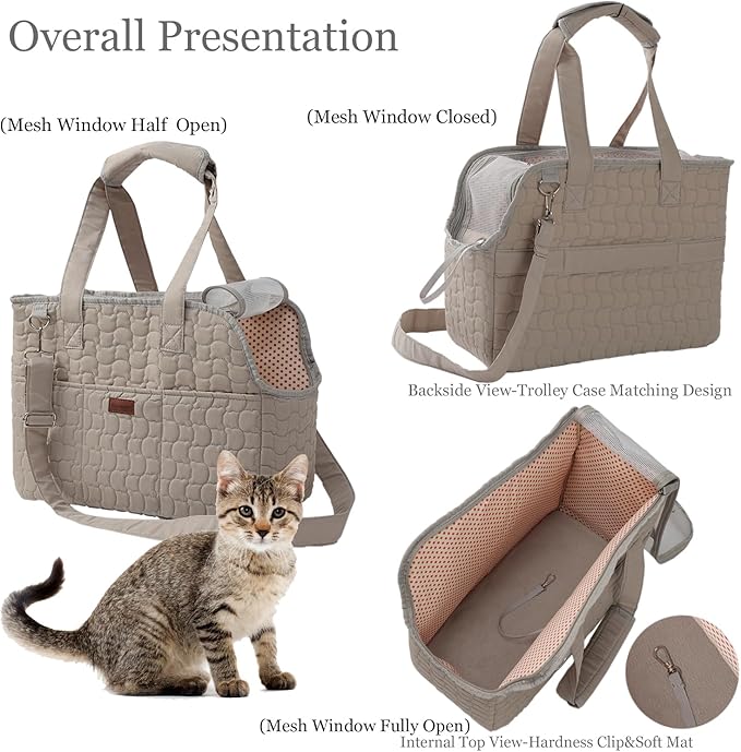 Small Dog Purse Rabbits Carrier Bag,Adult Cat/Puppy Carriers Bunny Bag with Multiple Pockets,Breathable Mesh Soft Cushion,Traveling Pets Tote Picnic Outdoor 15lb (Grey2, Large)