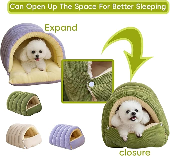 Removable and Washable Winter Closed-Off Cat Bed, Cat Winter Cave, Cute Cat Beds for Indoor Cats, Disassembled Design for Easier Cleaning, with Hair Remover (Green, 22.4 * 14.6 * 11.0 in)