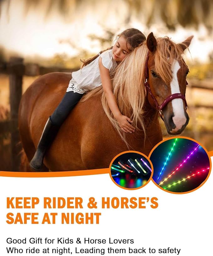 5pcs LED Horse Breastplate Collar & Leg Band, 7 Colors in 1 Light up Tack Set, USB Rechargeable Harness & Leg Strap - Added Visibility & Safety for Night Riding