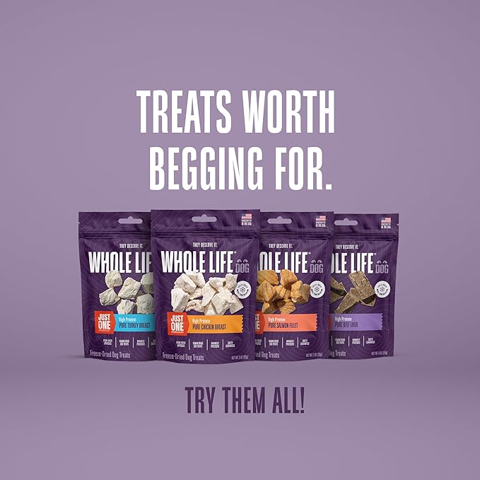 Whole Life Dog Just One Chicken Freeze Dried Dog Treats - Human Grade High Protein Food, Healthy Training Snacks, Freeze Dried Food Toppers, USA Made Natural Treats - 21 oz (Value Pack of 1)