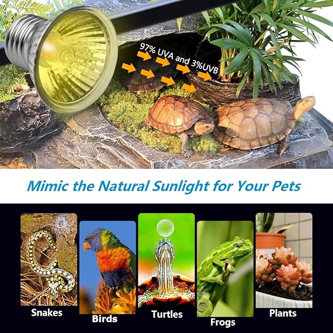 DOMICA Dimmable Reptile Heat Lamp with Timer + 50W UVA UVB Light Bulb, Tortoise Basking Spot Light, Heating Lamp for Turtle, Lizard, Snake, Beared Dragon, Bird Cage