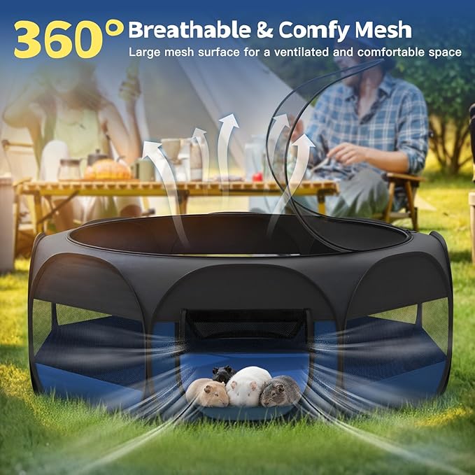 Small Animal Playpen, Chicken Brooder Box with Cover Top, Portable Outdoor Exercise Pet Cage Tent, Waterproof Breathable Pet playpen Indoor for Chick Ktiien Bunny Hamster Guinea Pig,Black+Blue