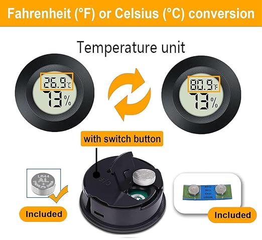 4 Pack Hygrometer Thermometer Digital Humidity Meter Indoor/Outdoor Humidity Monitor Reptile Thermo-Hygrometer for Greenhouse Humidors Terrarium Jars, Fahrenheit (℉) /Celsius(℃) (4)