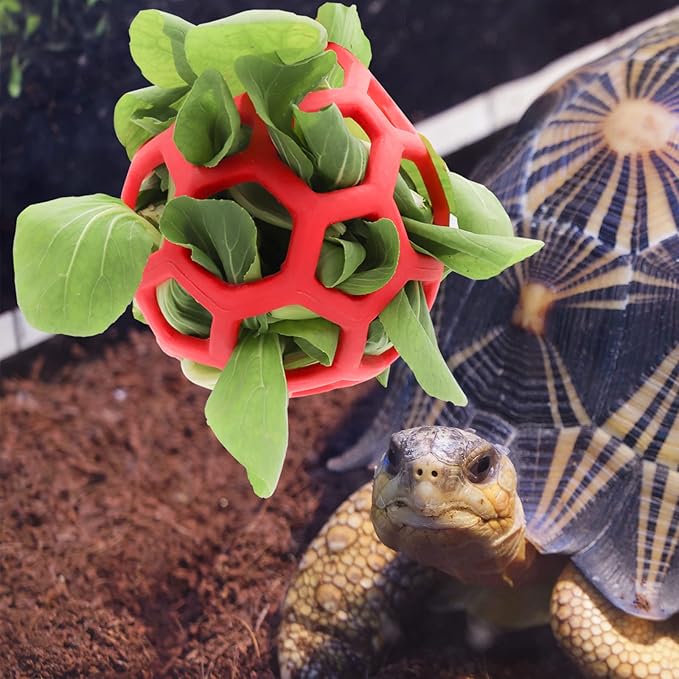Tortoise Treat Ball Toy Hay Feeder Hanging Feeding Grass Ball Fruit Vegetable Feeder Holder Foraging Toy for Small Animals Pet Tortoise Turtle