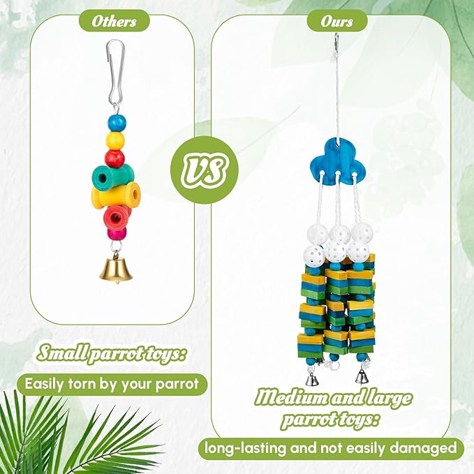 3 Pcs Extra Large Bird Parrot Toy Multicolored Natural Wooden Parrot Cage Chewing Toys for Large Medium Macaws Cockatoos African Grey Birds (Blue Block)