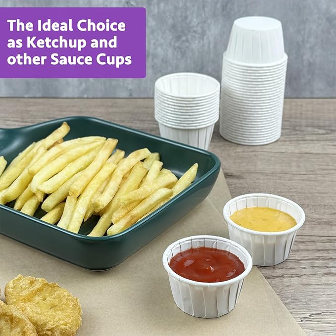 CAMKYDE 2000 pcs Ketchup Cup Small Paper Cups 1 oz, Leak-Proof Food Safe Disposable Condiment Cups Sample Medicine Cup (Pack of 2000)