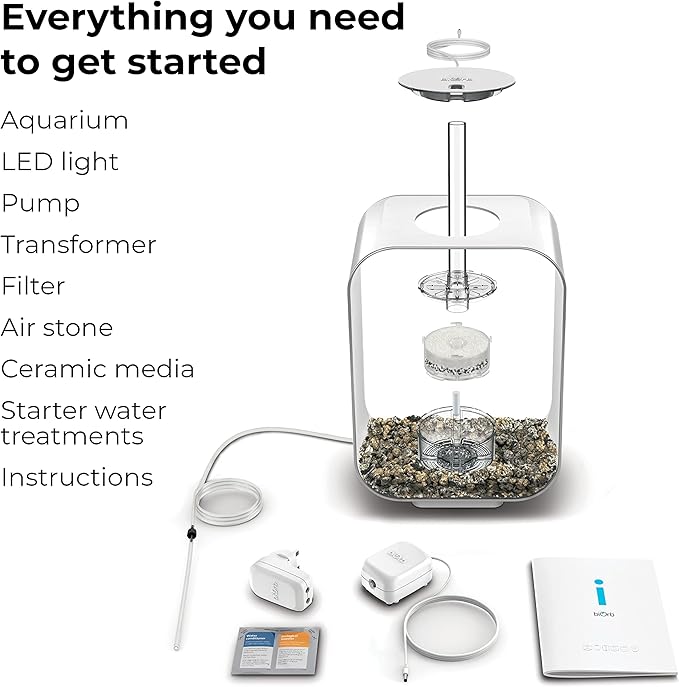 biOrb Life 15 Acrylic 4-Gallon Aquarium with White LED Lights Modern Compact Tank for Tabletop or Desktop Display, Transparent