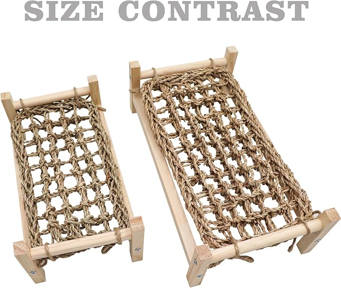Dnoifne Bearded Dragon Bed - Natural Wood and Seagrass Hammock, Reptile Tank Basking Platform Accessories for Leopard Gecko, Lizard, Frog